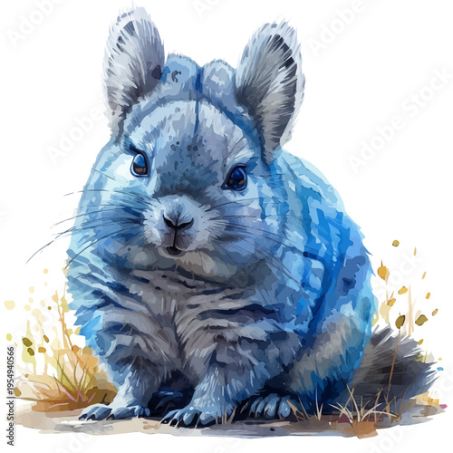 Chinchilla, clipart vector in watercolor style with flowing brushwork, isolated on a white background.