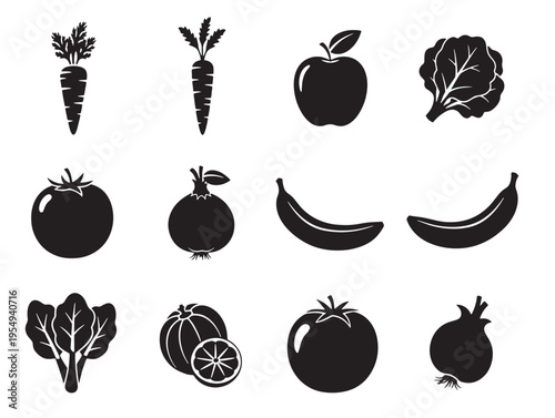 A collection of fruit and vegetable icons