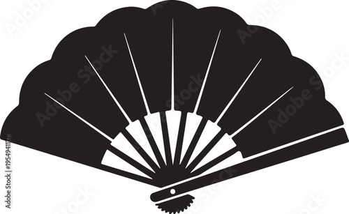 Traditional Japanese hand fan with handle and ribs isolated on transparent background