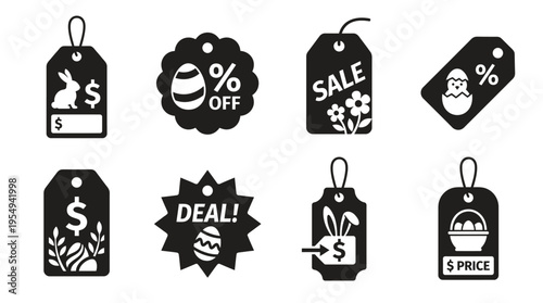 Easter Price Tag Vector Icons – Bunny, Eggs, Chick, Basket & Holiday Deals