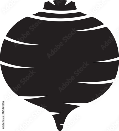 Black silhouette of a turnip root vegetable isolated on transparent background