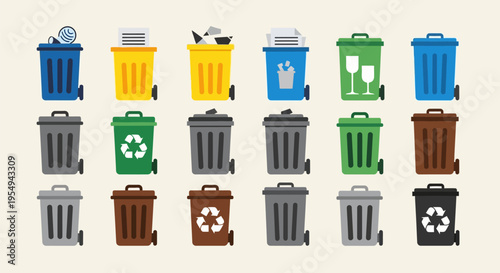 Colorful Recycling Bins for Waste Sorting and Environmental Conservation.