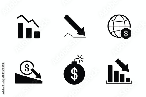Financial Crisis and Economic Decline Icons