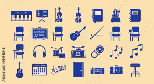 Musical Instruments and Education Icons Set