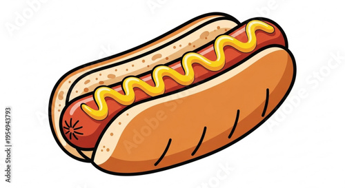 Delicious hot dog with yellow mustard on a toasted bun isolated on white background perfect for food and snack concepts