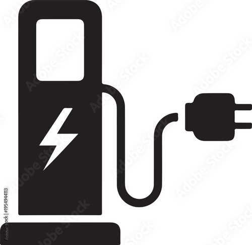 Electric vehicle charging station with cable and plug icon  energy refill symbol