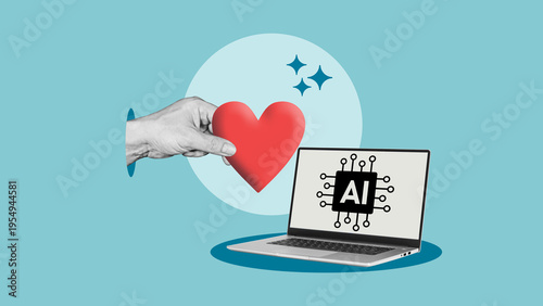 Billede på lærred Human falling in love with artificial intelligence concept, emotional attachment