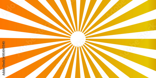 A bright yellow and orange abstract sunburst vector design featuring hot summer sun rays and a glowing sunrise beam over a sunny sky illustration