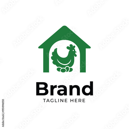 Minimalist Green Chicken House Graphic Symbol Farm and Agriculture Logo
