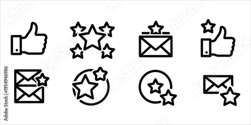 A set of black and white rating and feedback icons