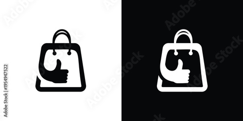 Shopping bag with a thumbs up logo black and white design.