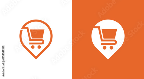 Shopping cart location icon design in two color variations.