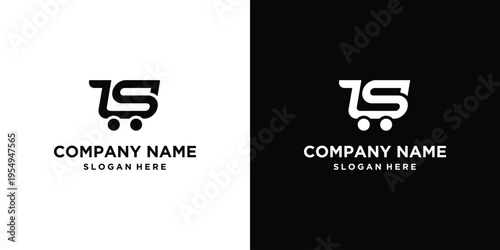 Shopping cart logo design with company name and slogan.