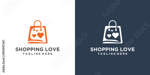 Shopping Love Logo Design with Heart Symbol for Business.