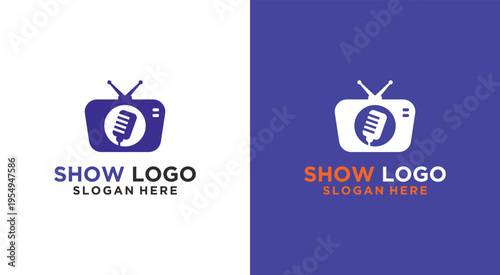 Show Logo Design with Microphone and Television Icon.