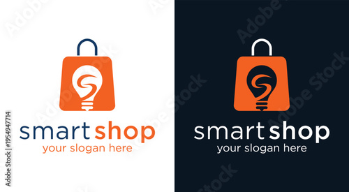 Smart Shop Logo Design with Shopping Bag and Light Bulb.