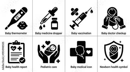 Pediatric Healthcare Vector Icons – Baby Care, Vaccination, Monitoring & Wellness