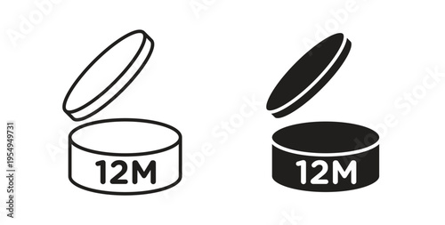 12M icon in black color. Vector icons on white background