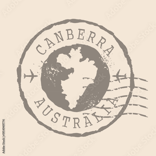 Stamp Postal of Canberra is capital of Australia. Map Silhouette rubber Seal.  Design Retro Travel. Seal of Map Canberra grunge  for your design.  EPS10