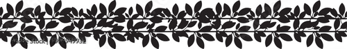 A horizontal black silhouette border featuring a decorative vine design with lush organic leaves