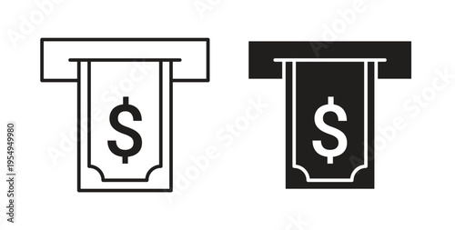 atm cash icon in black color. Vector icons on white background
