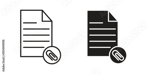 Attach document icon in black color. Vector icons on white background