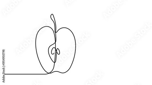 Animated self drawing of continuous one line draw fresh apple fruit. Fresh summer fruitage concept for fruit garden icon. Healthy food concept animation. 4k video