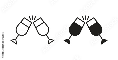 Clinking glasses icon in black color. Vector icons on white background