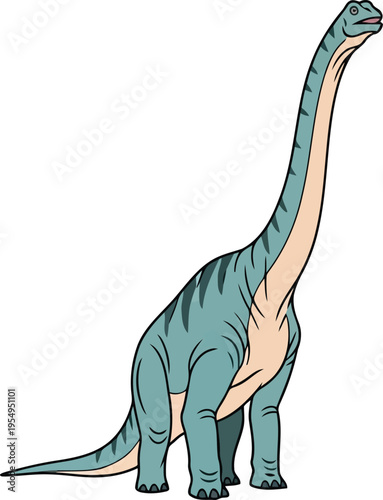 Cartoon sauropod dinosaur with long neck standing vector illustration
