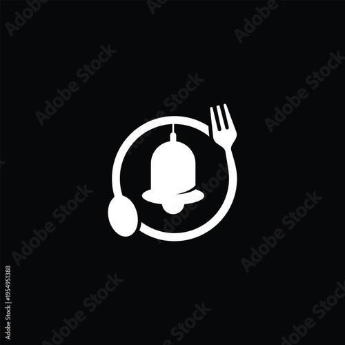 Restaurant bell logo with spoon and fork food service concept.