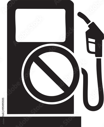 A black and white graphic icon depicting a fuel pump station silhouette marked with a prohibition symbol to indicate no refueling allowed