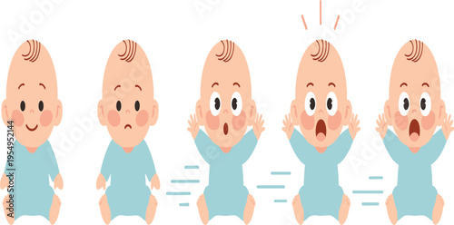 Cute Baby Surprised Expressions Vector Set with Shocked and Excited Infant Faces Showing Different Reactions for Character Illustration and Childcare Design.