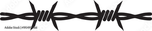 A minimalist black silhouette illustration of a section of barbed wire featuring sharp spikes and twisted wire strands on a plain white background