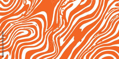 Orange vector illustration of an abstract seamless zebra skin pattern with black waves and flame swirls for textile art ornament decoration design or wallpaper backdrop