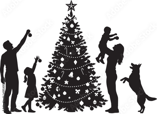 Embracing the spirit of togetherness, a family creates lasting holiday memories while joyfully adorning their festive Christmas tree for the winter season celebration