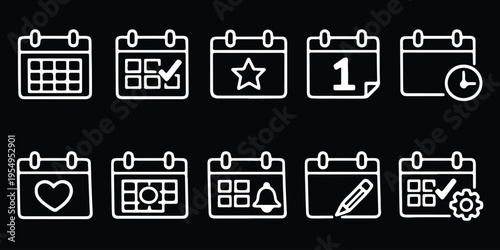 Planning icons collection, solid style icons of scheduling and planning, calendar with clock, appointment icon, meeting time icon, workflow and time management 