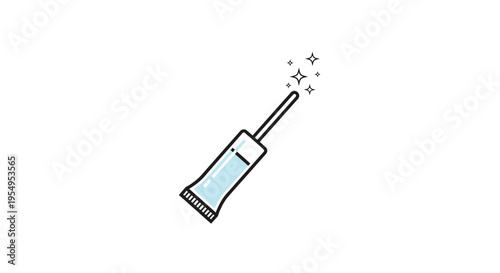 Blue cosmetic pen applicator with shimmering liquid and sparkles, isolated white background