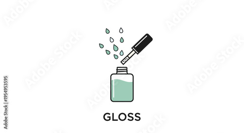 Green lip gloss bottle with applicator and dripping liquid, isolated white background