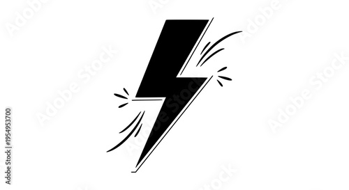 Lightning bolt icon with dynamic energy lines and motion effect in black featuring electricity, power, storm with weather and symbol elements for