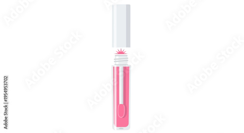 Pink Lip Gloss Tube with Applicator and Natural Leaf Element on Isolated White Background