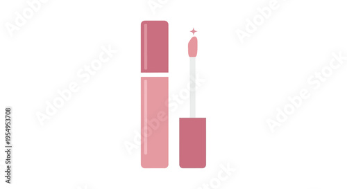 Open Pink Lip Gloss Tube with Applicator Brush on Isolated White Background