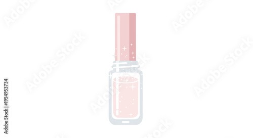Pink Nail Polish Bottle with Sparkling Liquid on Isolated White Background