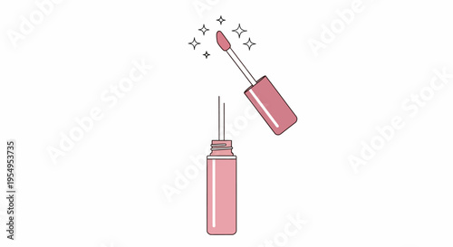 Open Pink Lip Gloss Tube with Sparkling Applicator Brush on Isolated White Background