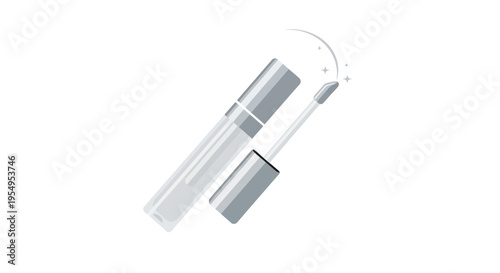 Transparent Lip Gloss Tube with Applicator Brush on Isolated White Background
