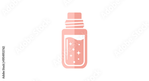 Pink Rectangular Bottle with Liquid and Sparkles, Skincare Serum or Essence Product Isolated White Background.