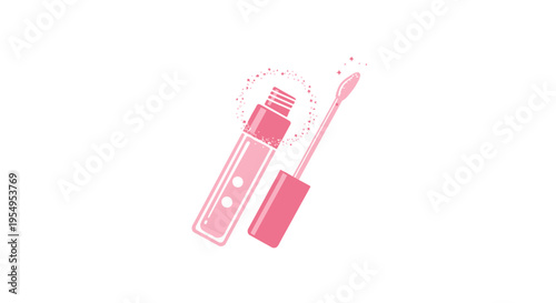 Pink Cosmetic Tube with Dots Pattern and Wand Applicator with Sparkles, Lip Gloss Beauty Product Isolated White Background.