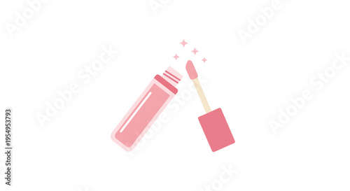 Pink Lip Gloss Tube with Wand Applicator and Sparkles, Cosmetic Beauty Product Isolated White Background.