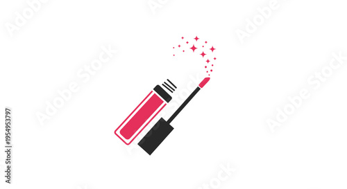 Red and Black Lip Gloss Applicator with Radiant Sparkles, Liquid Lipstick Beauty Product Isolated White Background.