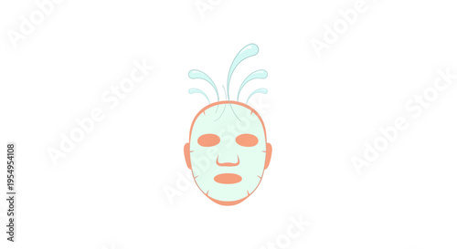 Hydrating Facial Sheet Mask Icon with Water Splashes, Representing Freshness and Moisture, isolated white background