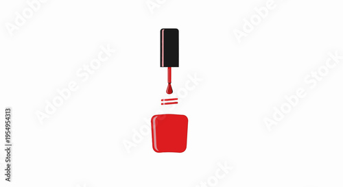 Red Nail Polish Bottle with Floating Brush Above, Isolated White Background